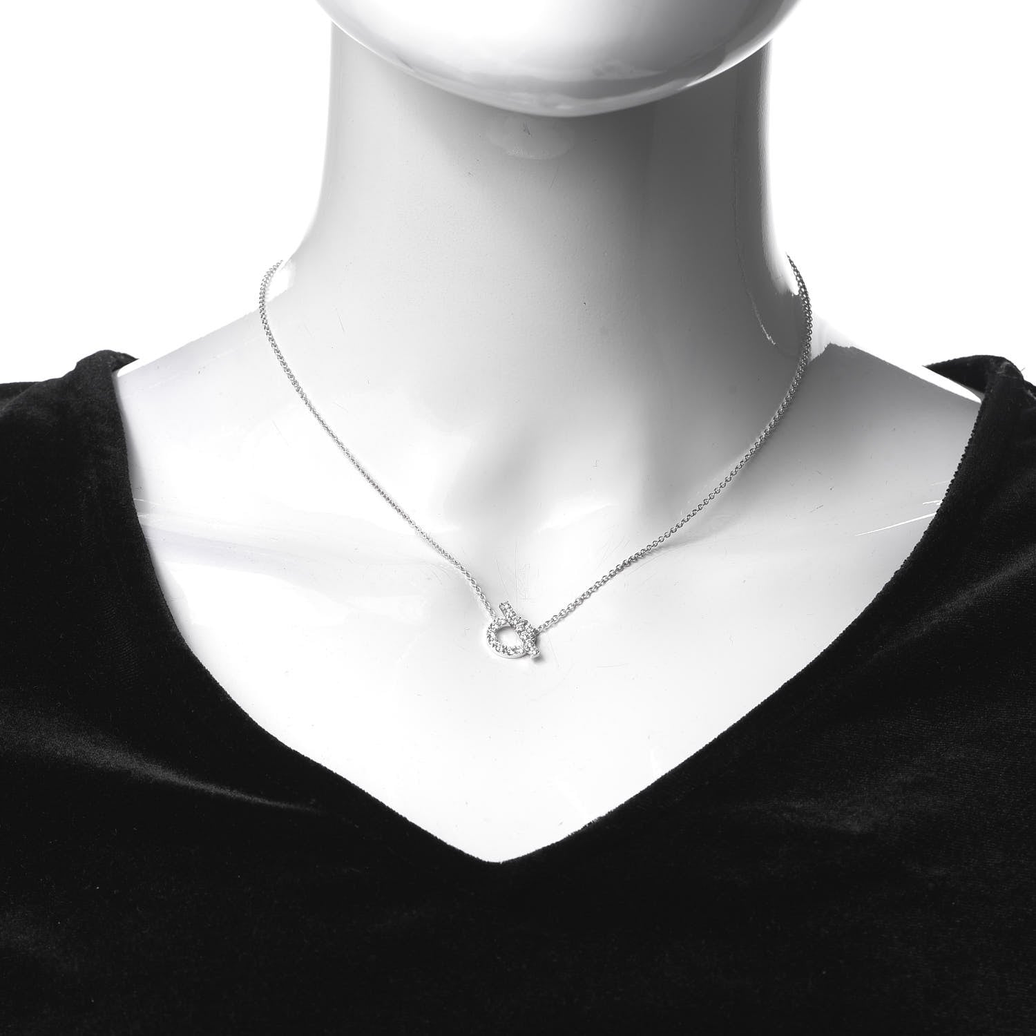 Hermes 18K White Gold Diamond Finesse Pendant Necklace 2 of 6
