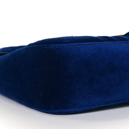 Gucci Velvet Matelasse Modern Embroidered Medium GG Marmont Shoulder Bag Cobalt 7 of 9
