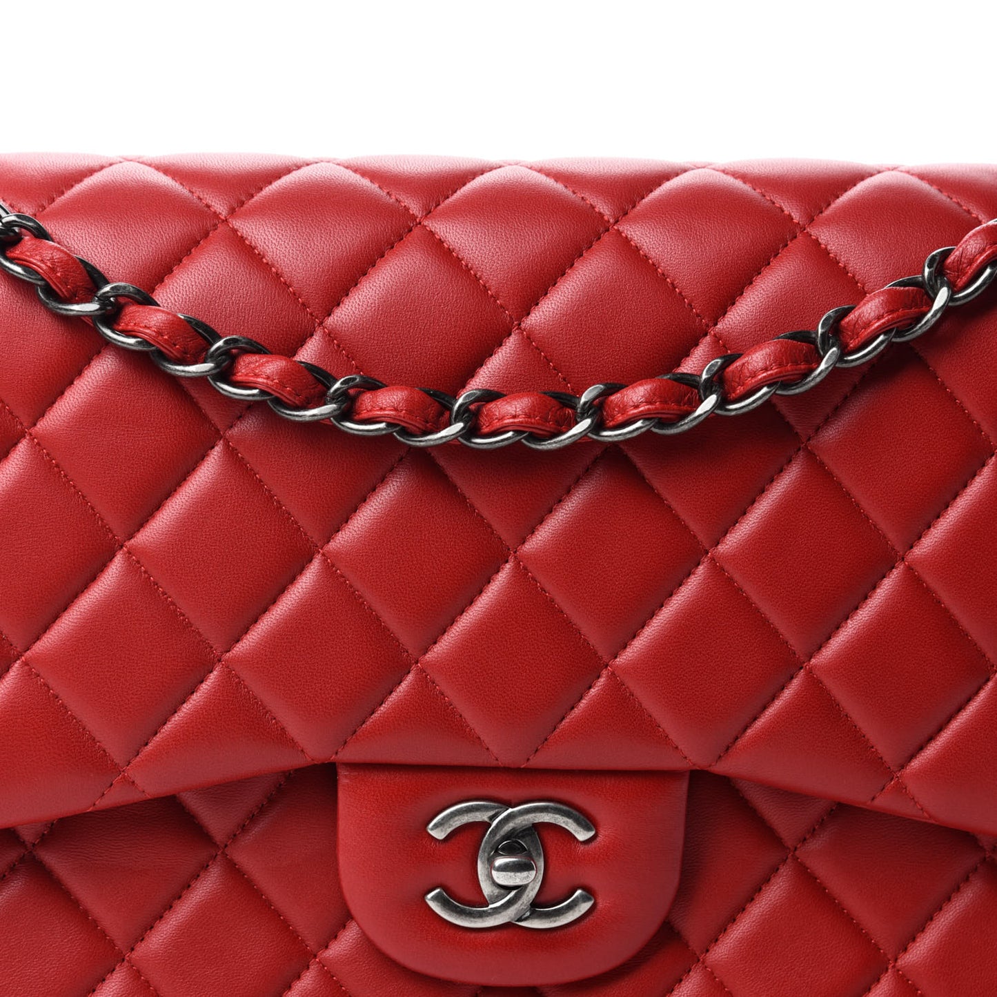 Lambskin Quilted Jumbo Double Flap Red