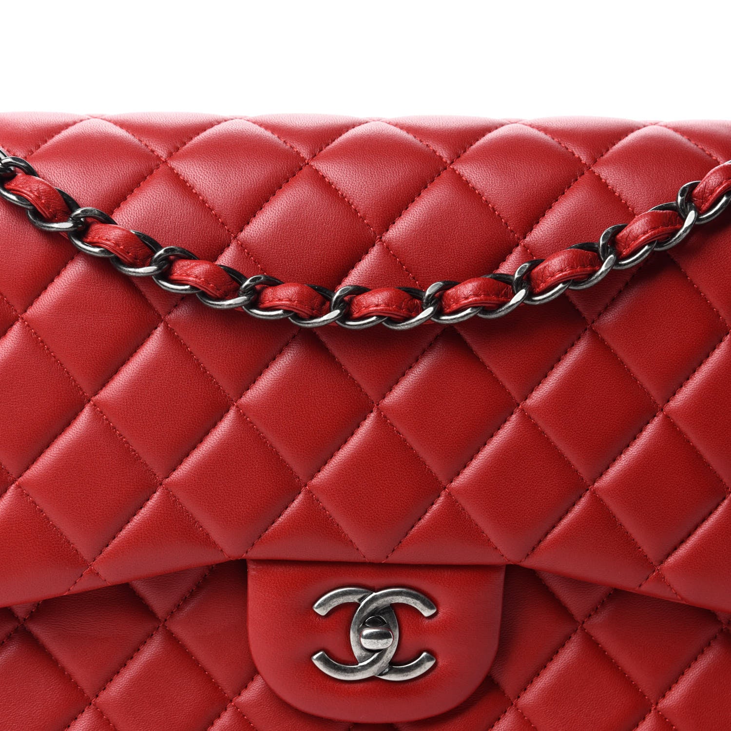 Chanel Lambskin Quilted Jumbo Double Flap Red 12 of 13