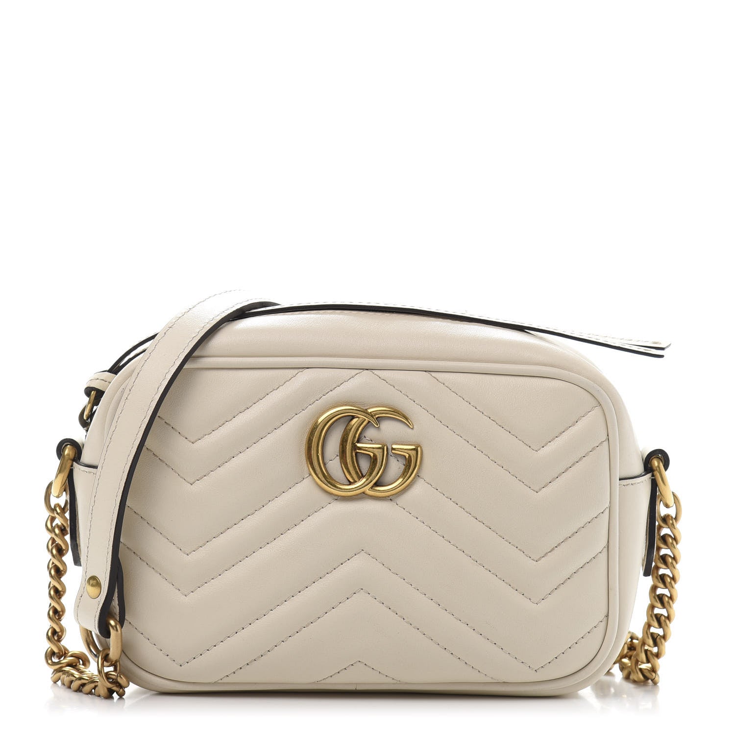Gucci Calfskin Matelasse Mini GG Marmont Chain Shoulder Bag White 1 of 12