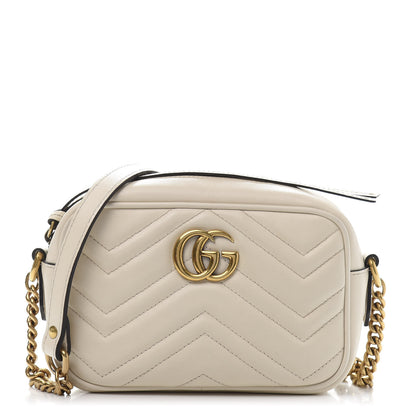 Gucci Calfskin Matelasse Mini GG Marmont Chain Shoulder Bag White 1 of 12