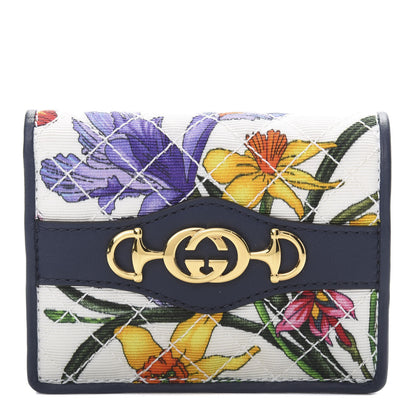 Gucci Canvas Flora Floral Trapuntata Zumi Card Case Wallet Great White Multicolor Blue Agata 1 of 8
