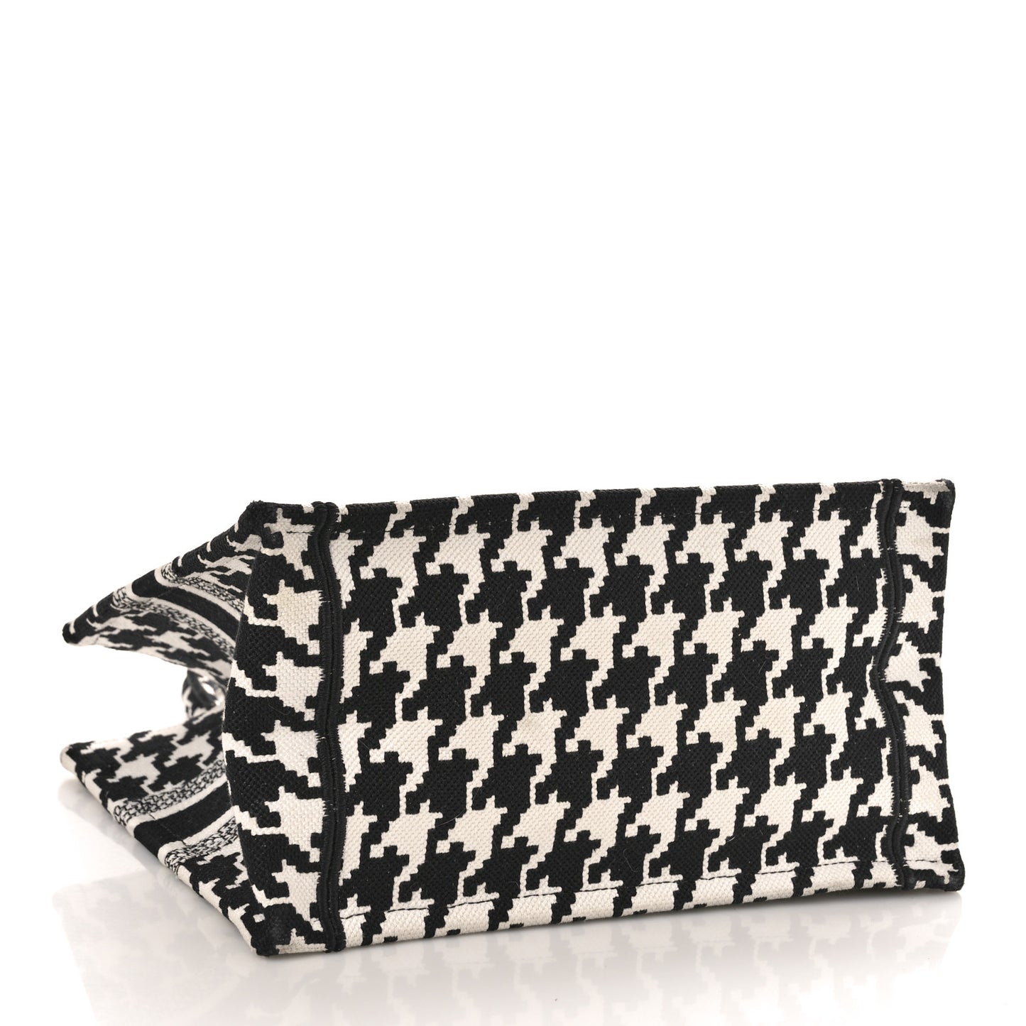 CHRISTIAN DIOR Canvas Houndstooth Embroidered Small Book Tote Black White