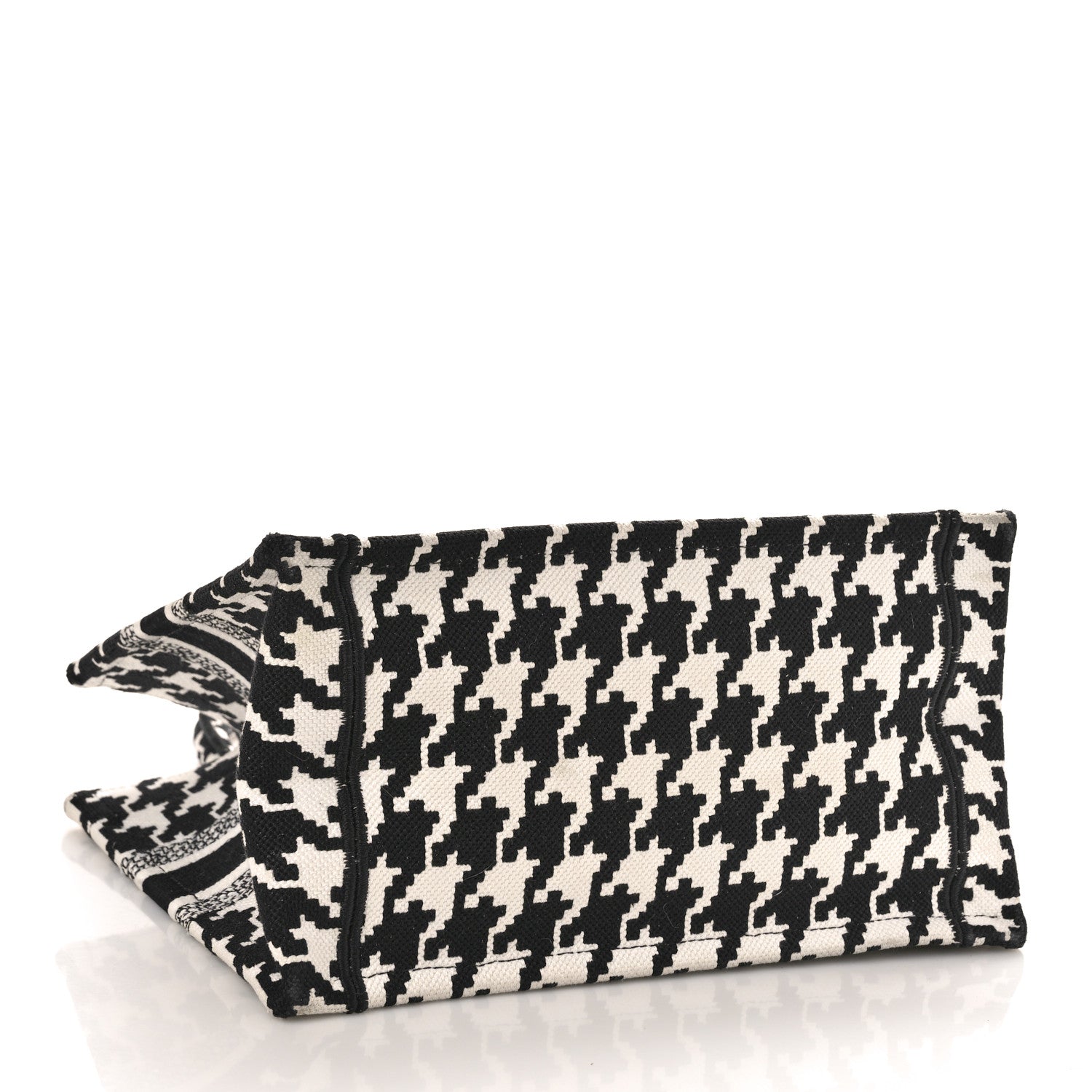Christian Dior CHRISTIAN DIOR Canvas Houndstooth Embroidered Small Book Tote Black White 4 of 11