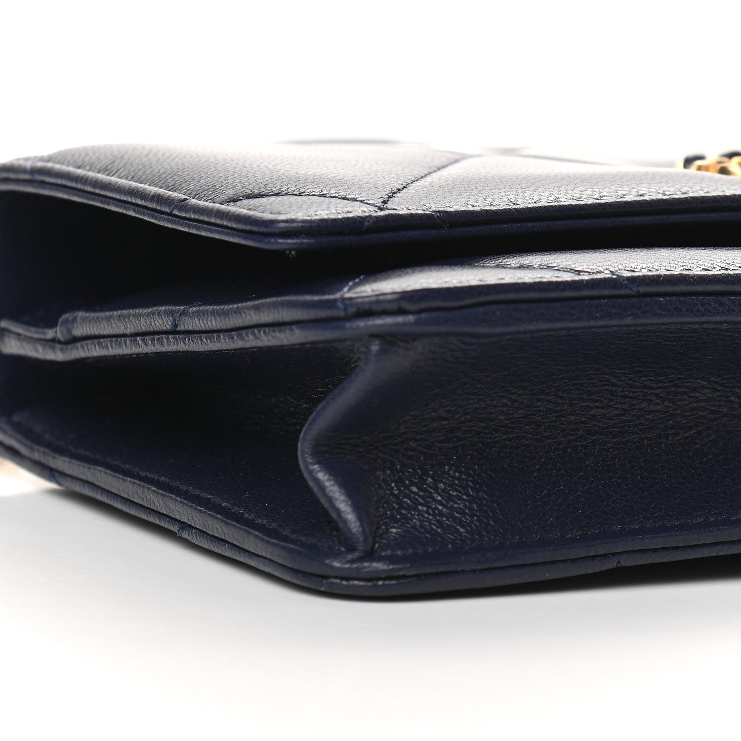 Chanel Shiny Goatskin Quilted Chanel 19 Wallet On Chain WOC Dark Blue 9 of 10