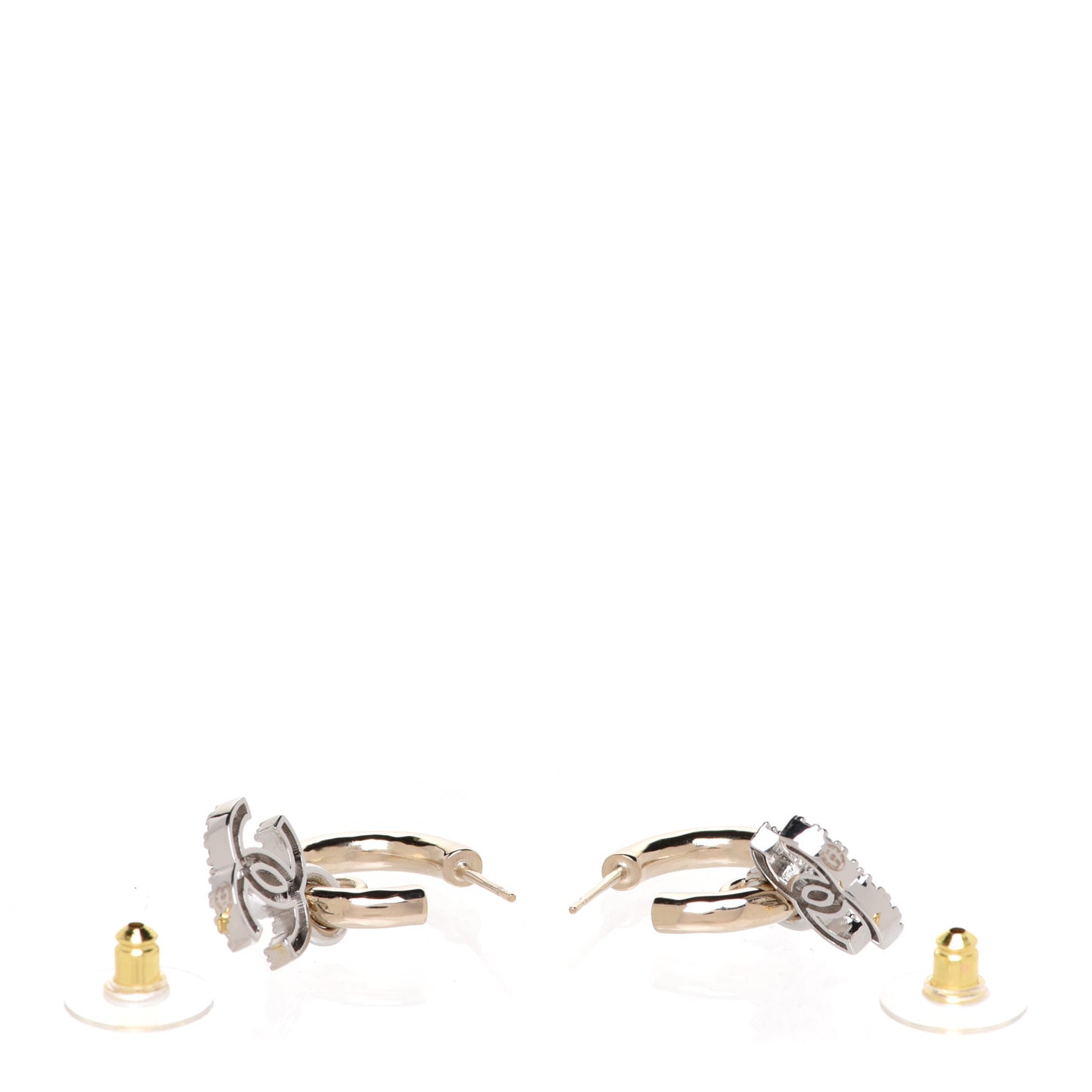 Metal Crystal CC Hoop Drop Earrings Gold