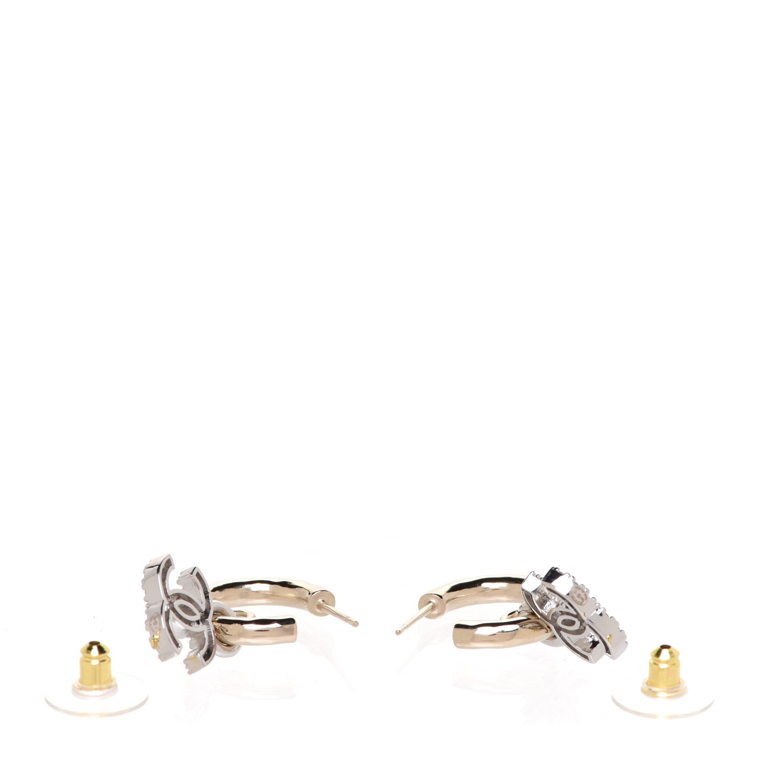 Chanel Metal Crystal CC Hoop Drop Earrings Gold 3 of 5