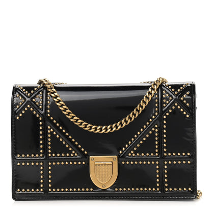 Christian Dior Patent Studded Diorama Wallet on Chain Pouch Black 1 of 10