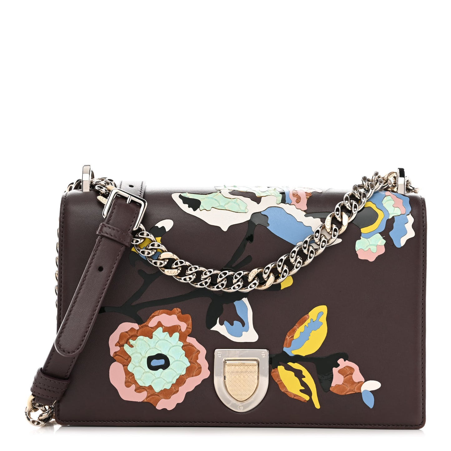 Calfskin Lambskin Paradise Medium Diorama Flap Bag Burgundy Multicolor