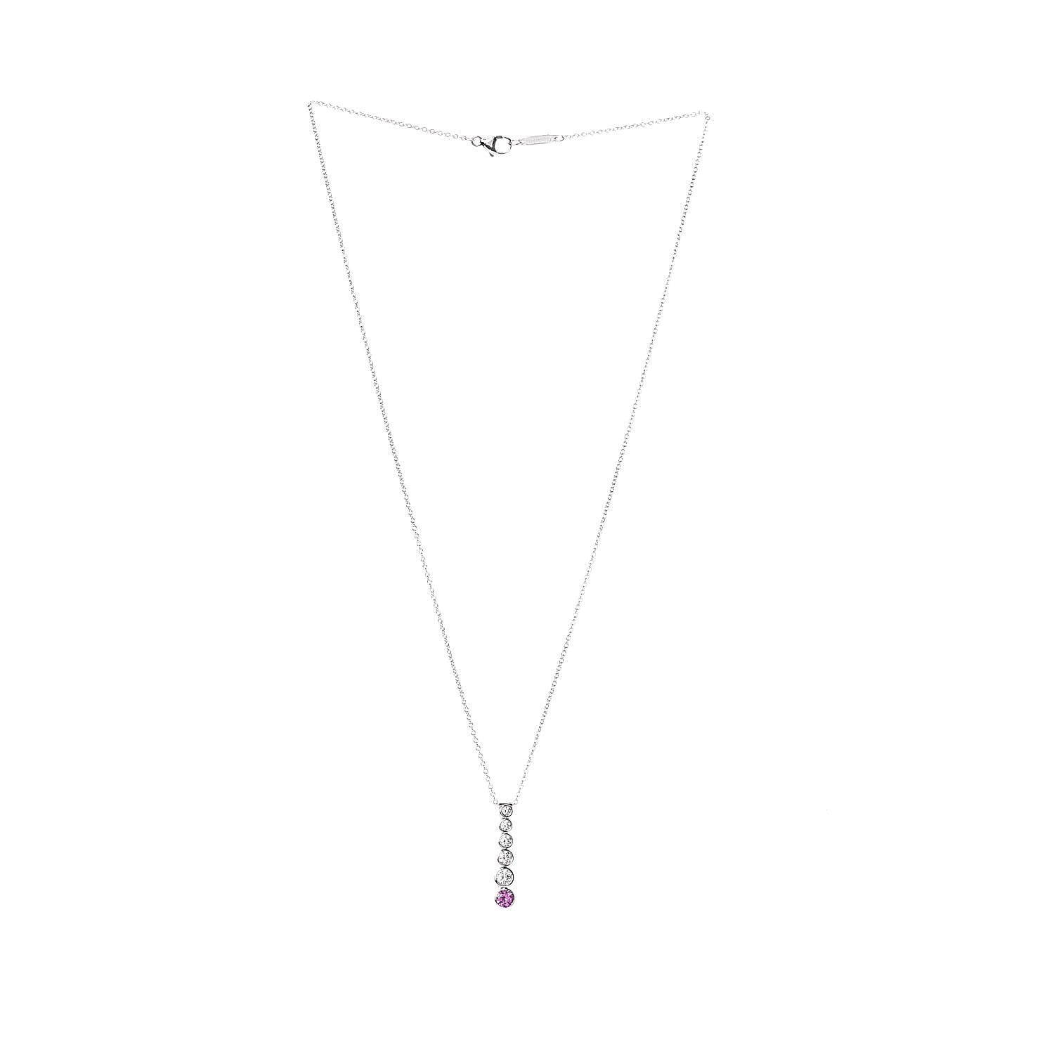 Tiffany Platinum Diamond Pink Sapphire Jazz Graduated Drop Pendant Necklace 3 of 5