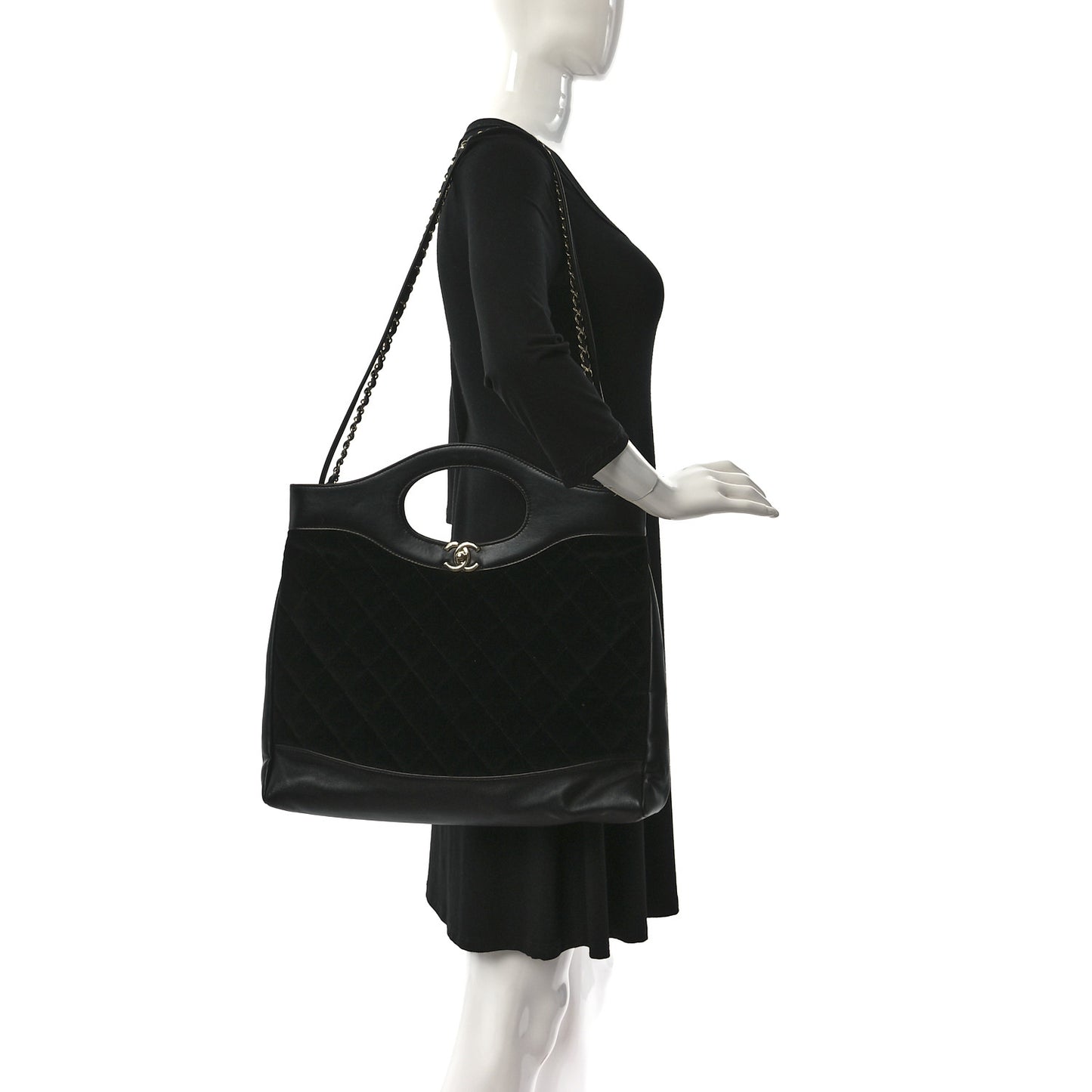 Velvet Lambskin Quilted Small 31 Shopping Bag Black