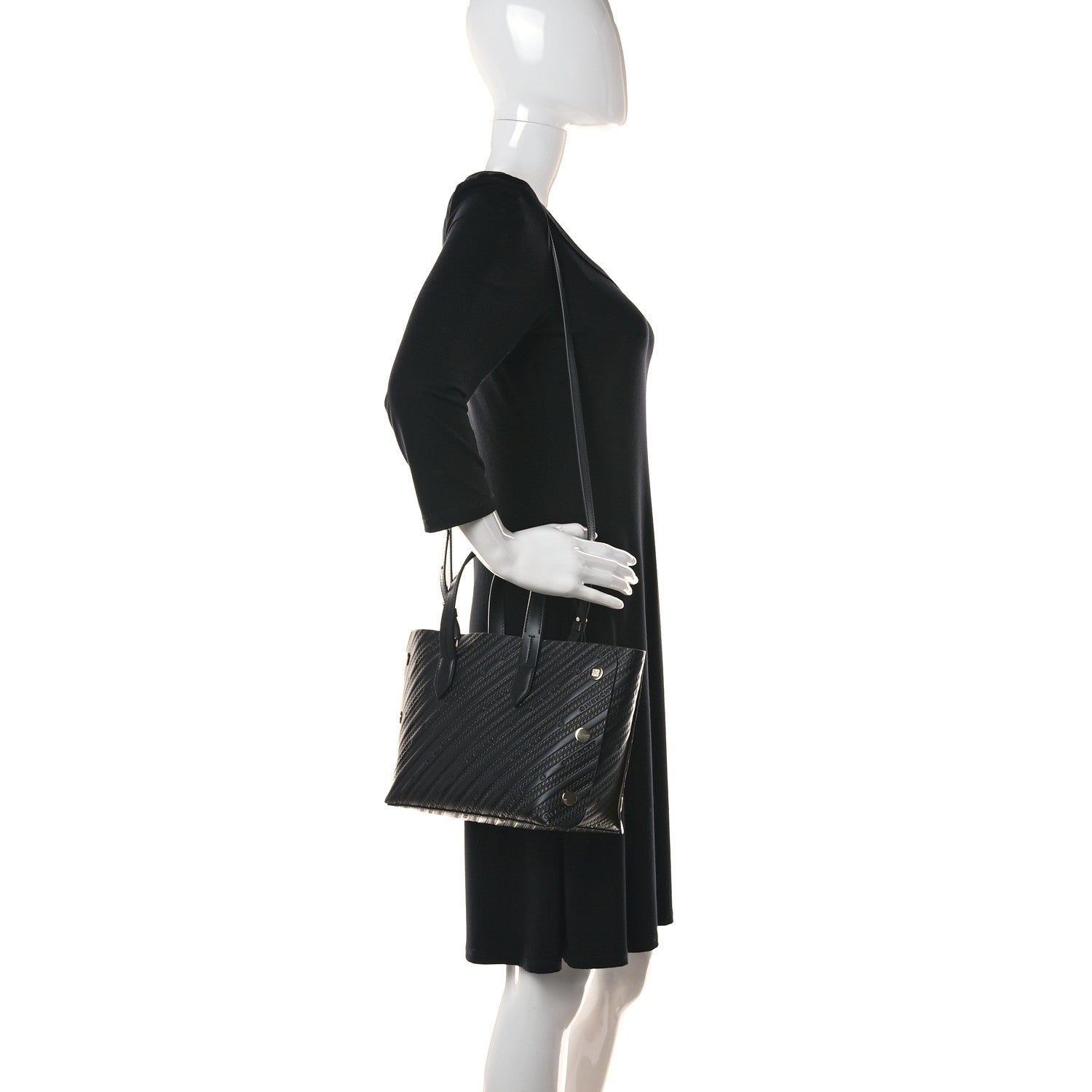 Givenchy Calfskin Chain Embossed Mini Bond Shopper Tote Black 1 of 11