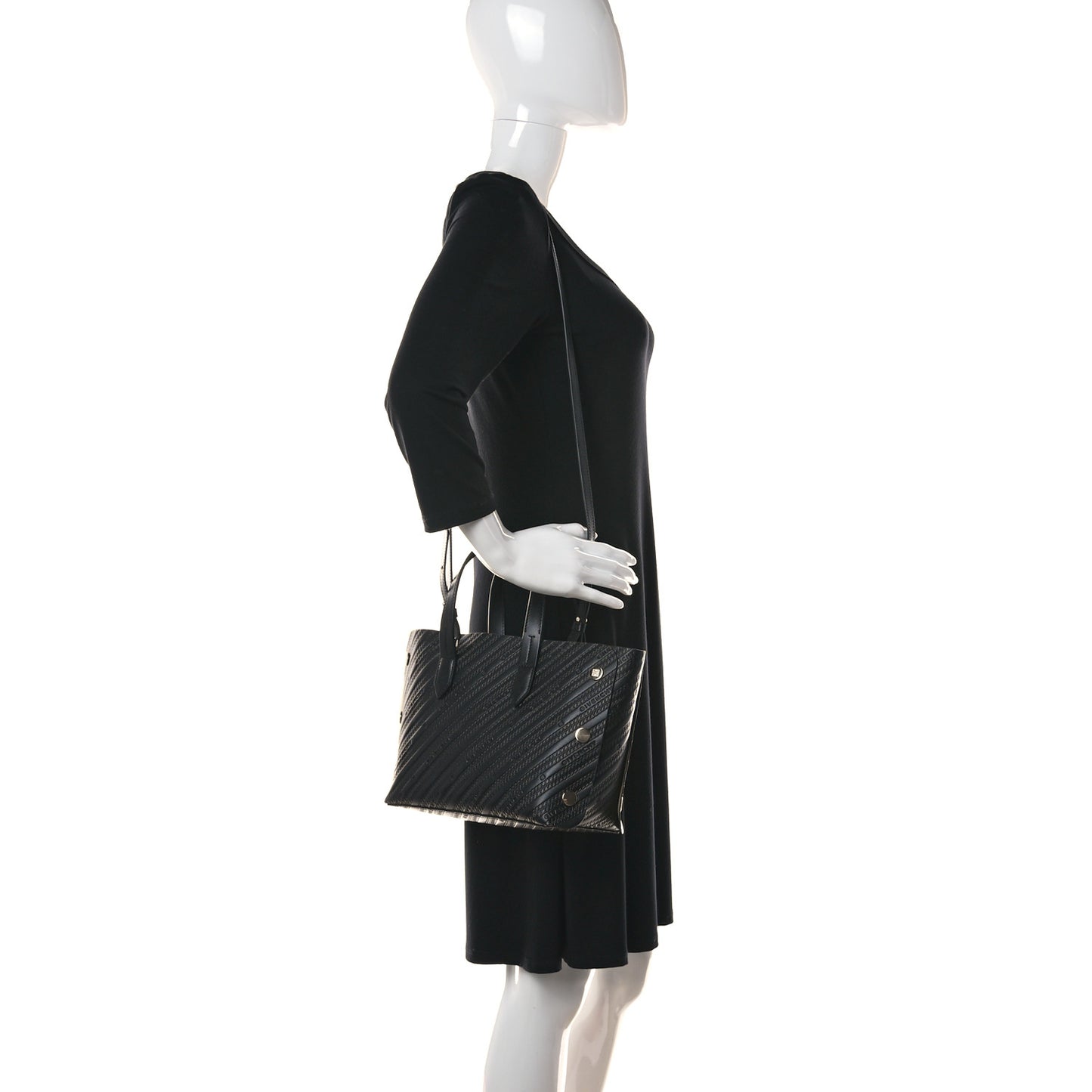 Calfskin Chain Embossed Mini Bond Shopper Tote Black