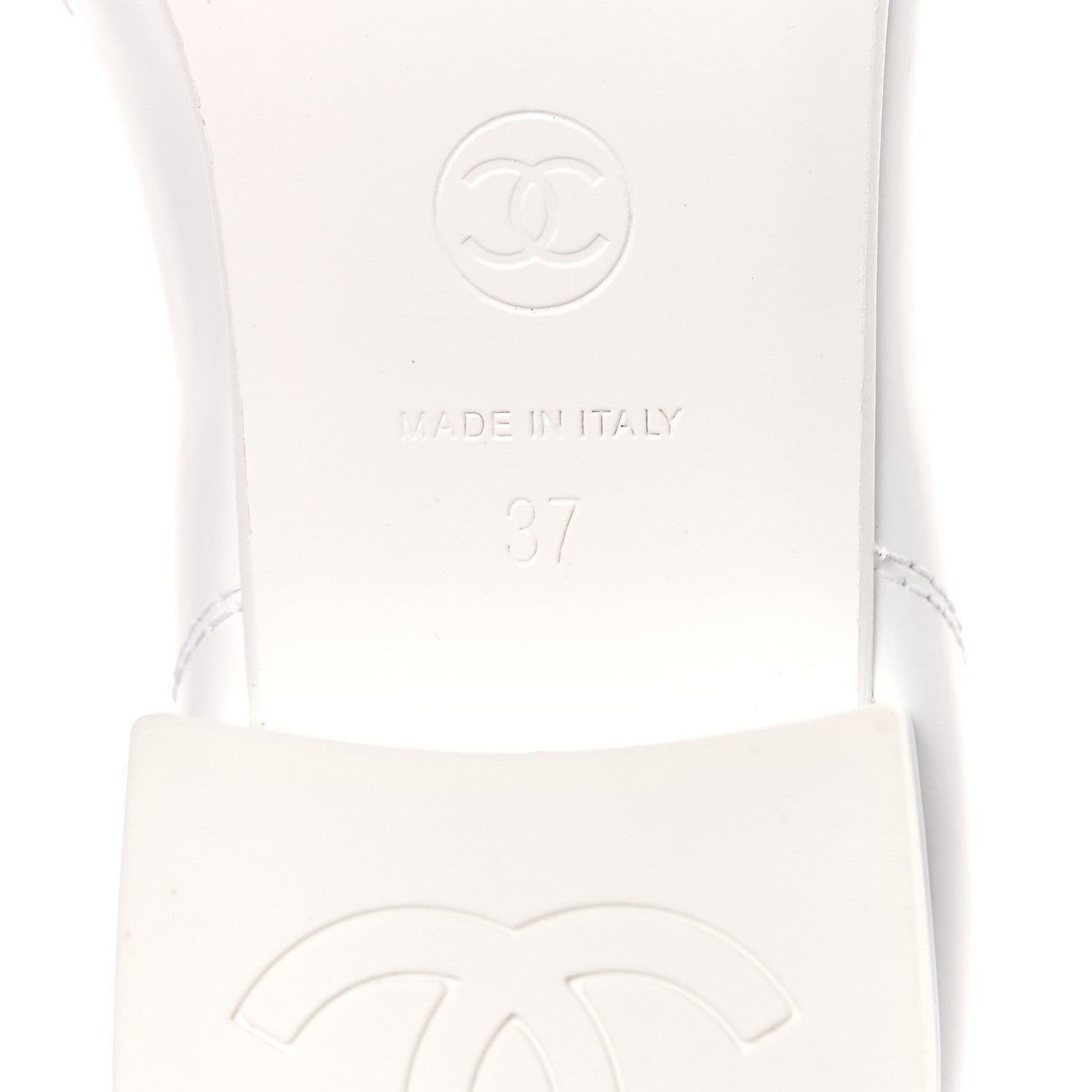 Chanel Shiny Calfskin Logo Loafers 37 White 7 of 10