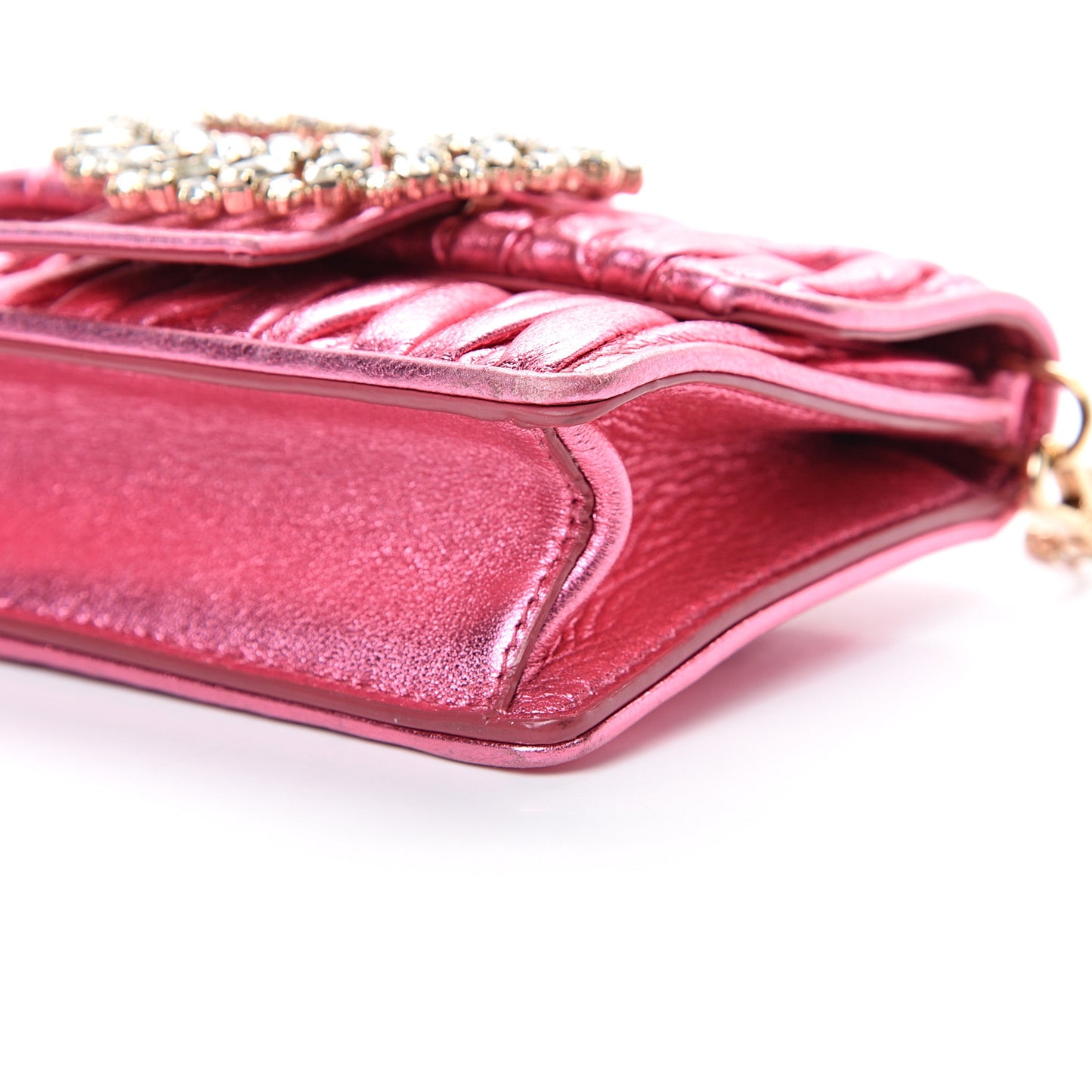 Metallic Nappa Matelasse Crystal Embellished Lady Crossbody Pink
