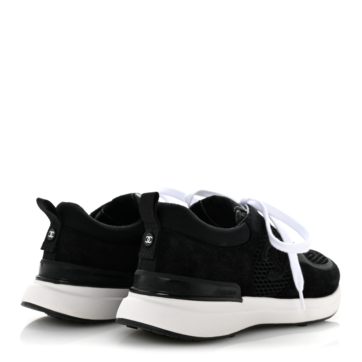 Chanel Calfskin Mesh Lycra Suede Womens Logo Sneakers 36 Black 5 of 9