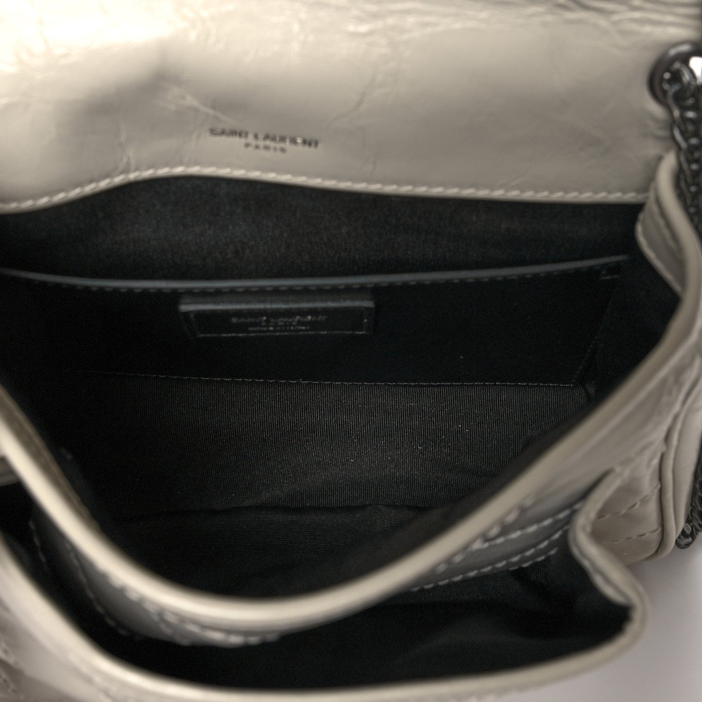 Crinkled Calfskin Matelasse Monogram Baby Niki Chain Satchel Ivory