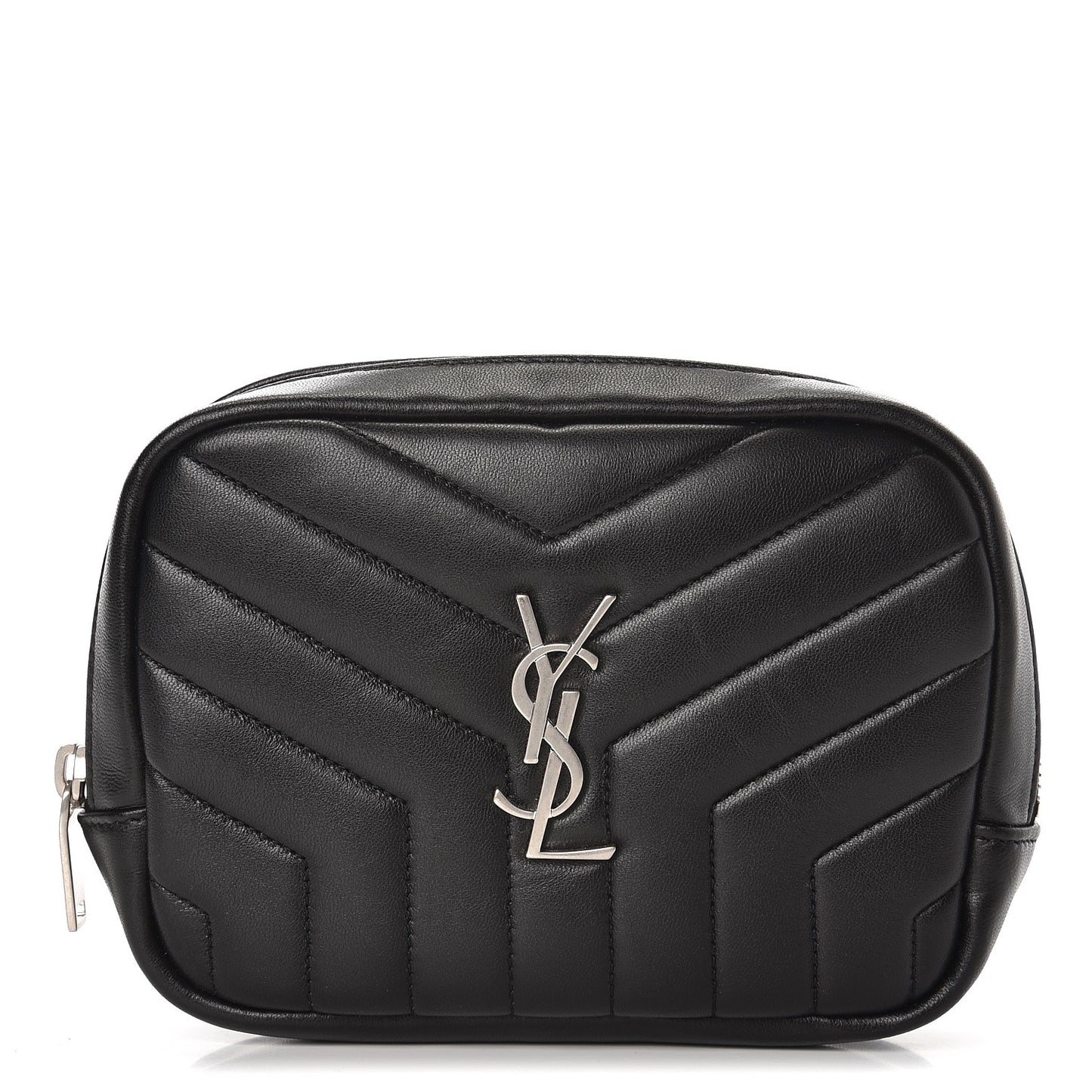 Lambskin Y Quilted Monogram Loulou Cosmetic Case Black