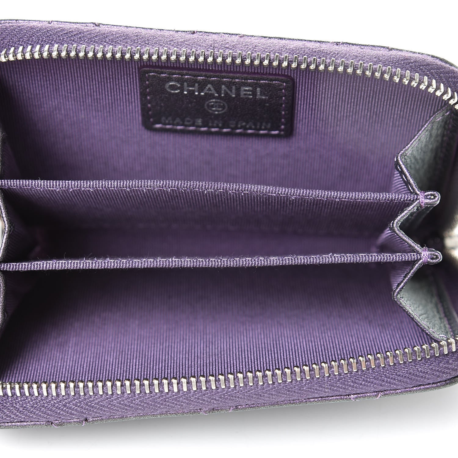 Chanel Metallic Lambskin Quilted Zip Around Coin Purse Wallet Purple 5 of 8