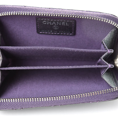 Chanel Metallic Lambskin Quilted Zip Around Coin Purse Wallet Purple 5 of 8