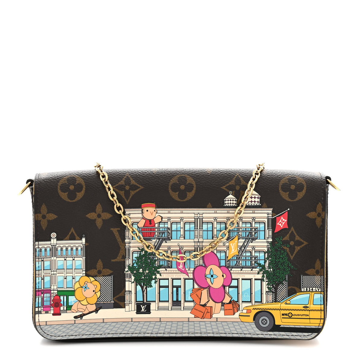 Louis Vuitton Monogram 2022 Christmas Animation New York Soho Pochette Felicie Chain Wallet Yellow 1 of 10