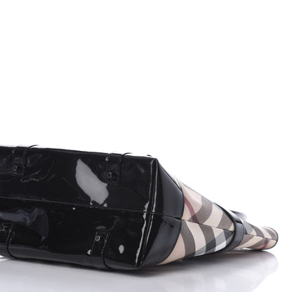 Burberry Patent Supernova Check Medium Denham Tote Black 6 of 9