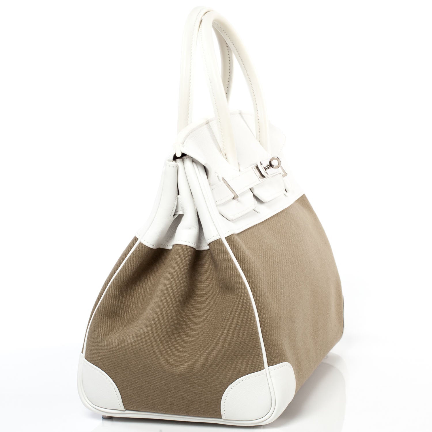 Hermes Swift Toile Birkin 35 Blanc Vert Miliatire 3 of 11