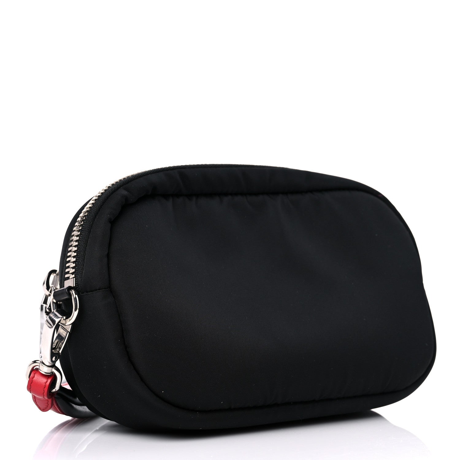Prada Tessuto Nylon Double Pocket Wristlet Pouch Black Fuoco 2 of 7