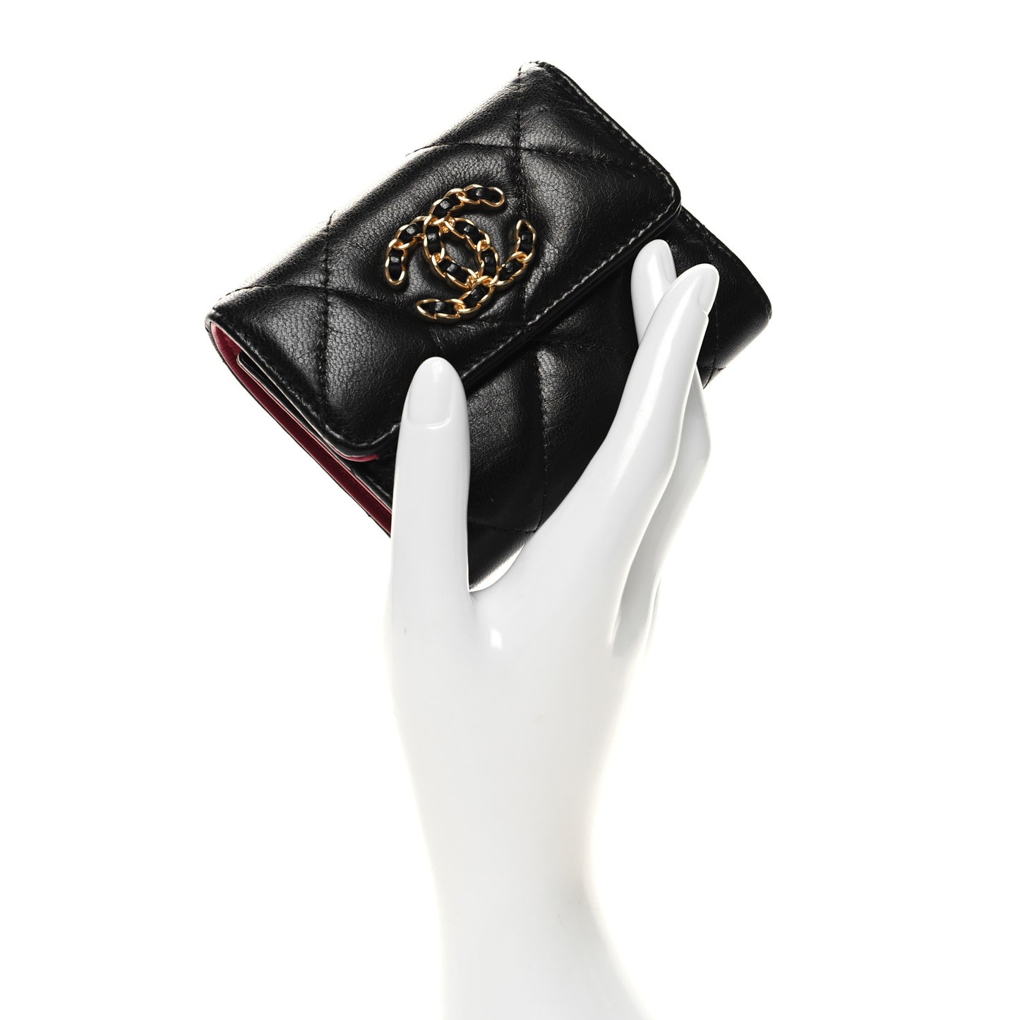 Lambskin Quilted Chanel 19 Small Flap Wallet Black