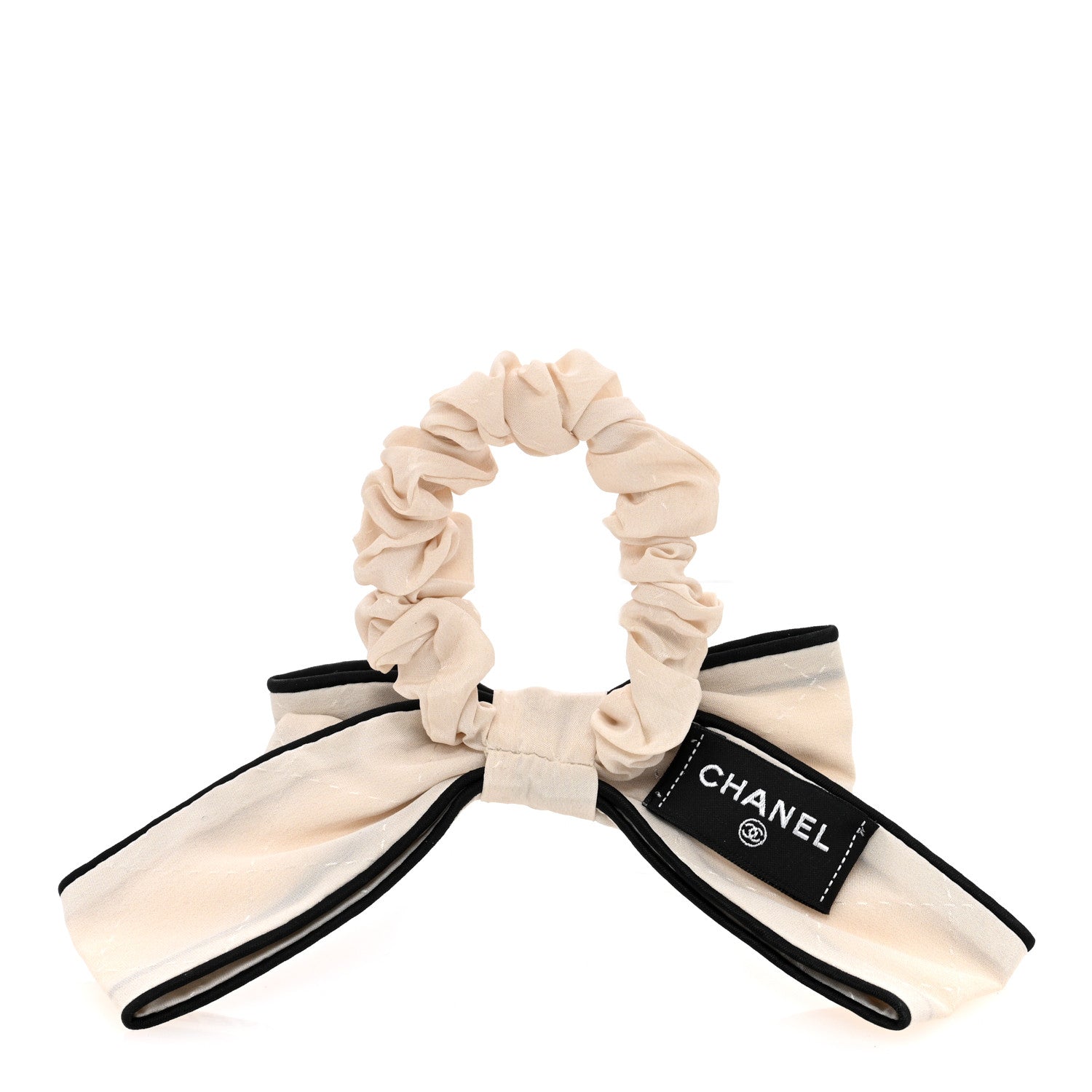 Chanel Silk CC Bow Hair Tie Ecru Black 3 of 4