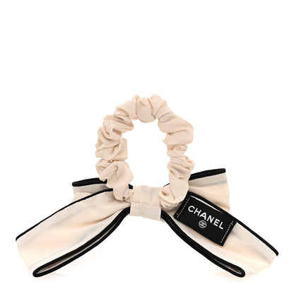 Chanel Silk CC Bow Hair Tie Ecru Black 3 of 4