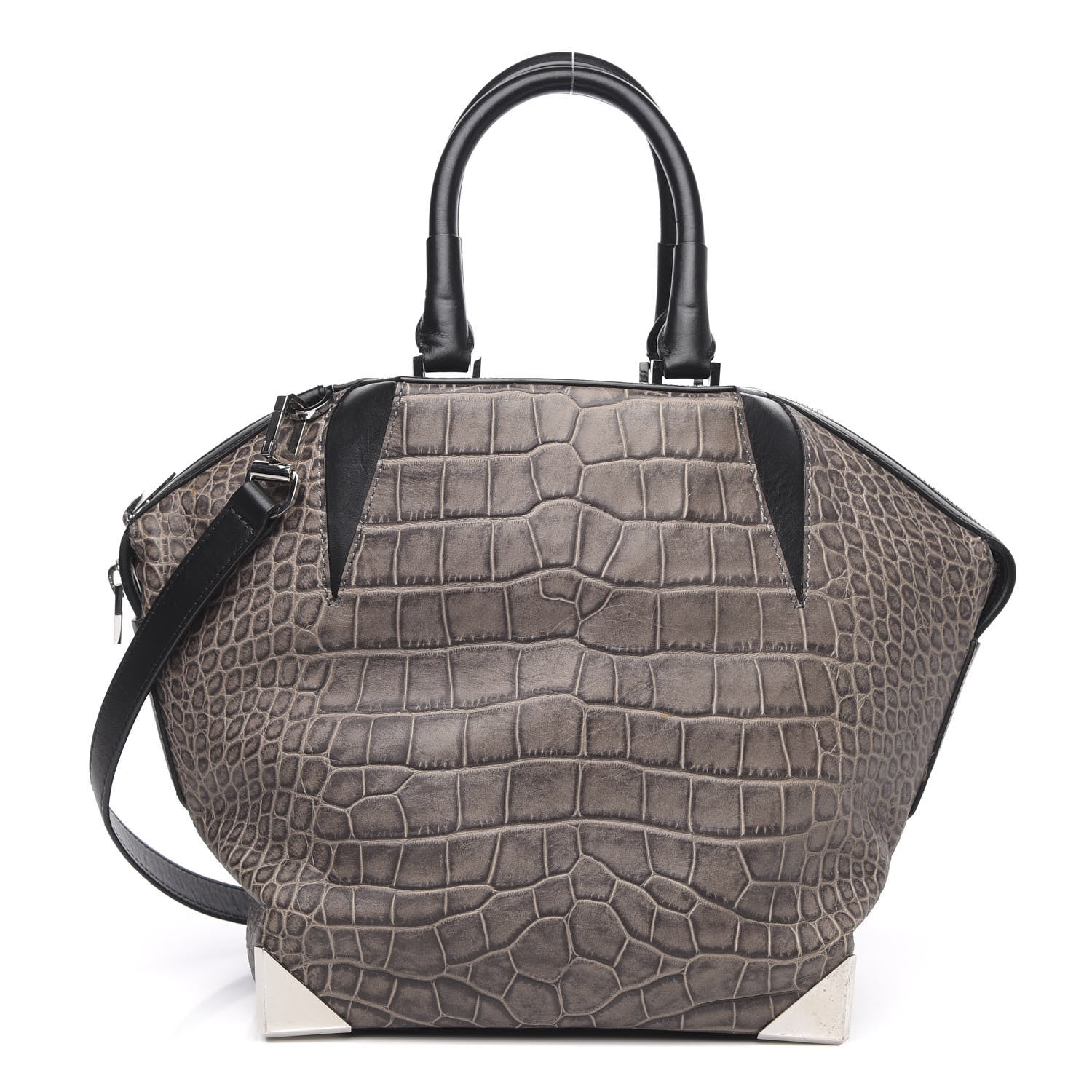 Alexander Wang Crocodile Embossed Calfskin Small Emile Taupe Silver Hardware 1 of 12