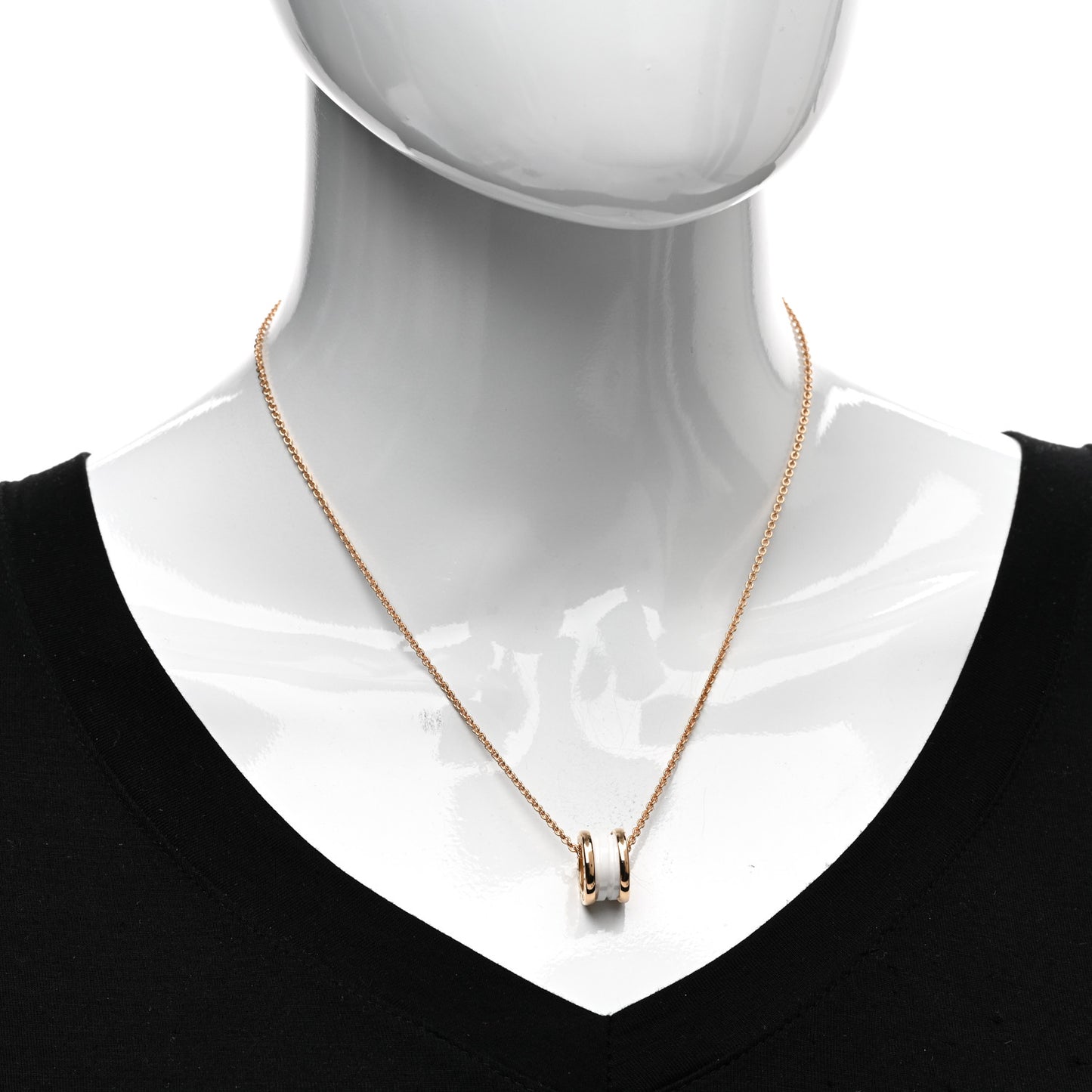 18K Rose Gold White Ceramic B.Zero1 Pendant Necklace