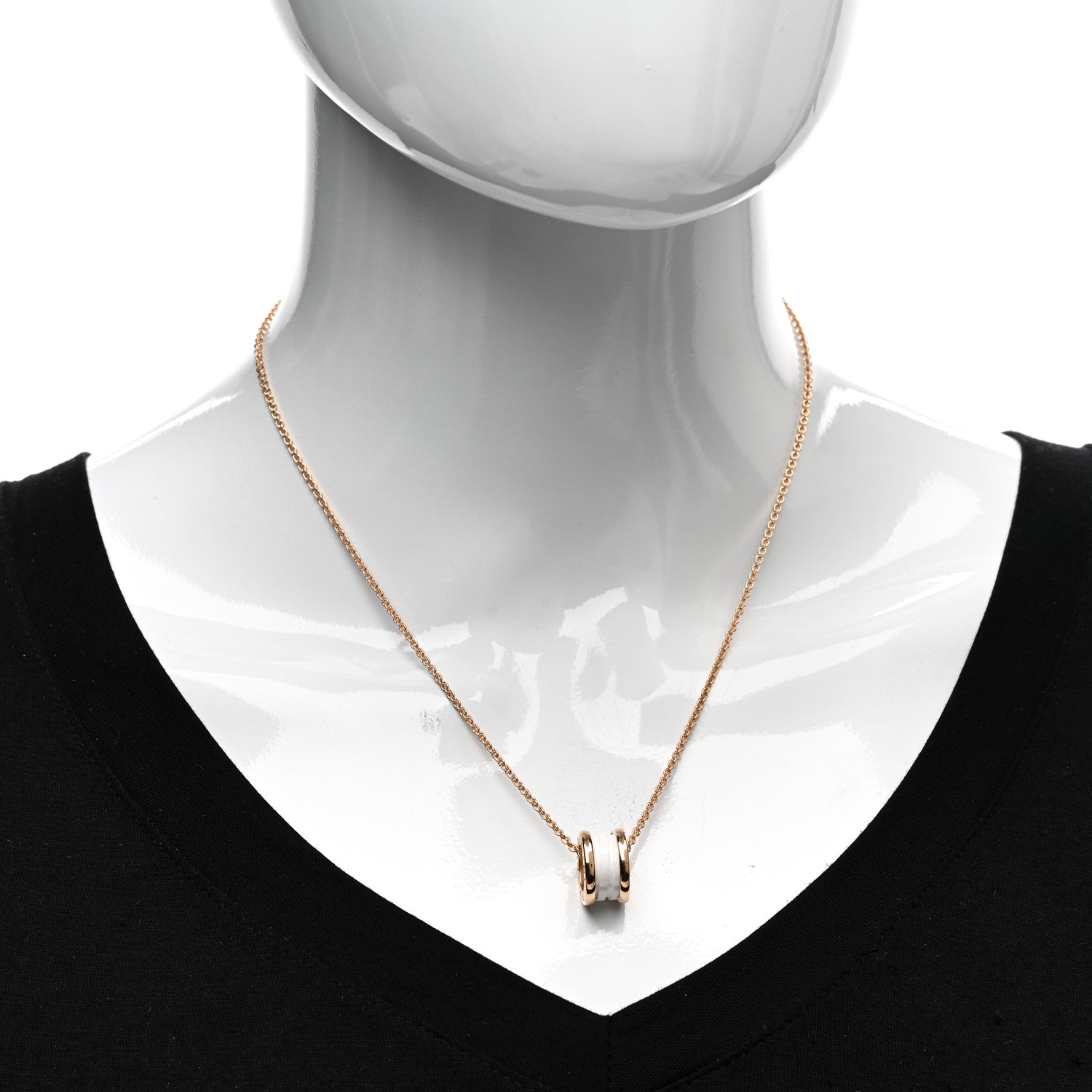 Bulgari 18K Rose Gold White Ceramic B.Zero1 Pendant Necklace 2 of 4