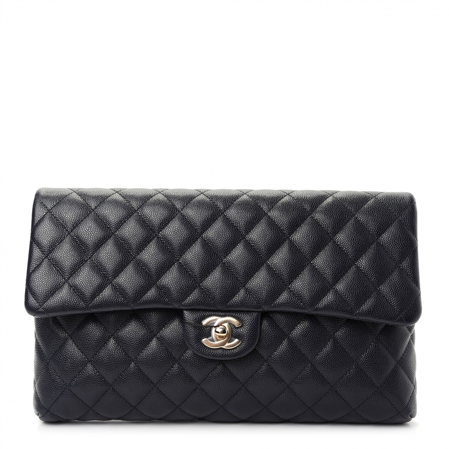 Caviar Quilted Flap Clutch Navy Blue