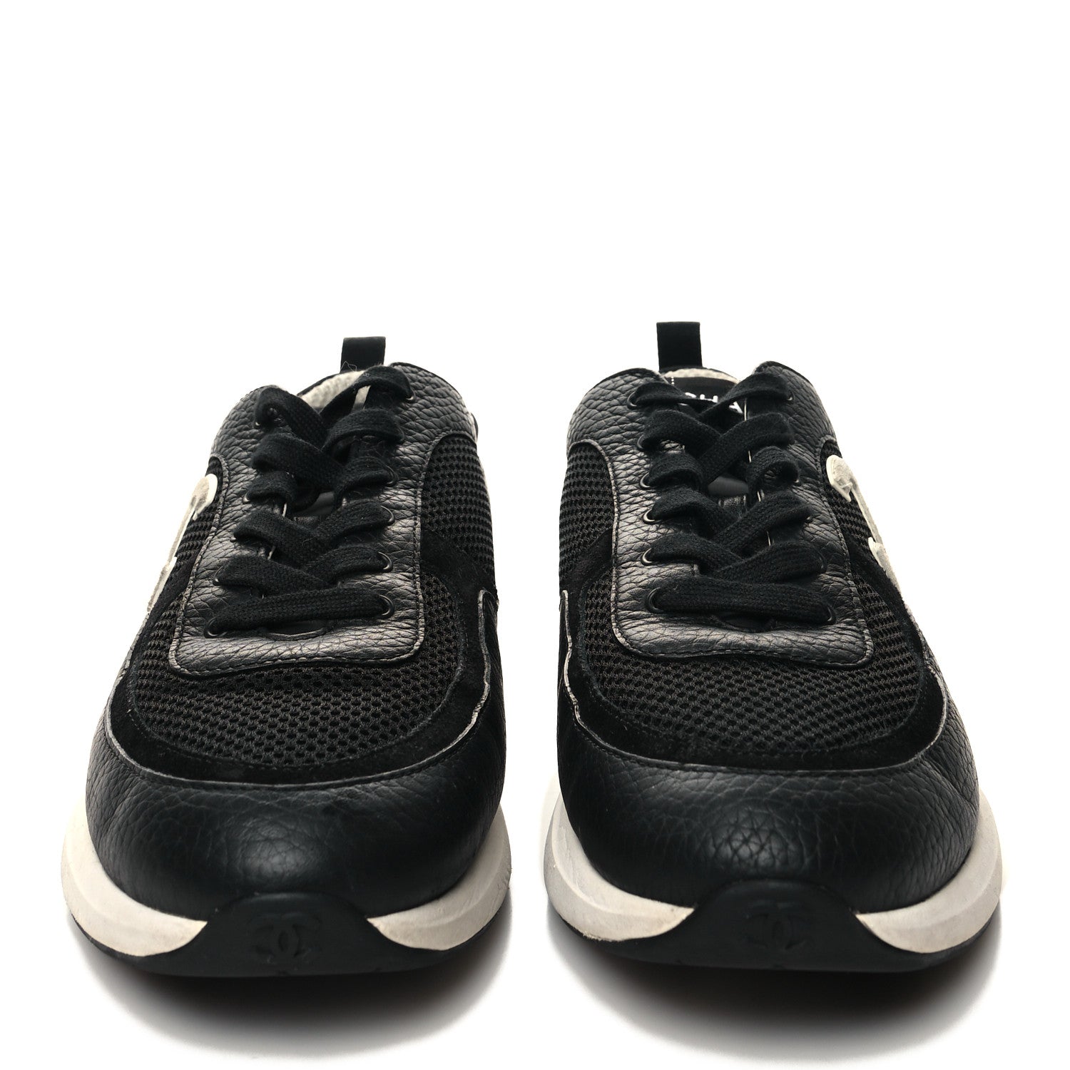 Chanel Calfskin Mesh Suede Mens CC Sneakers 43 Black White 2 of 8