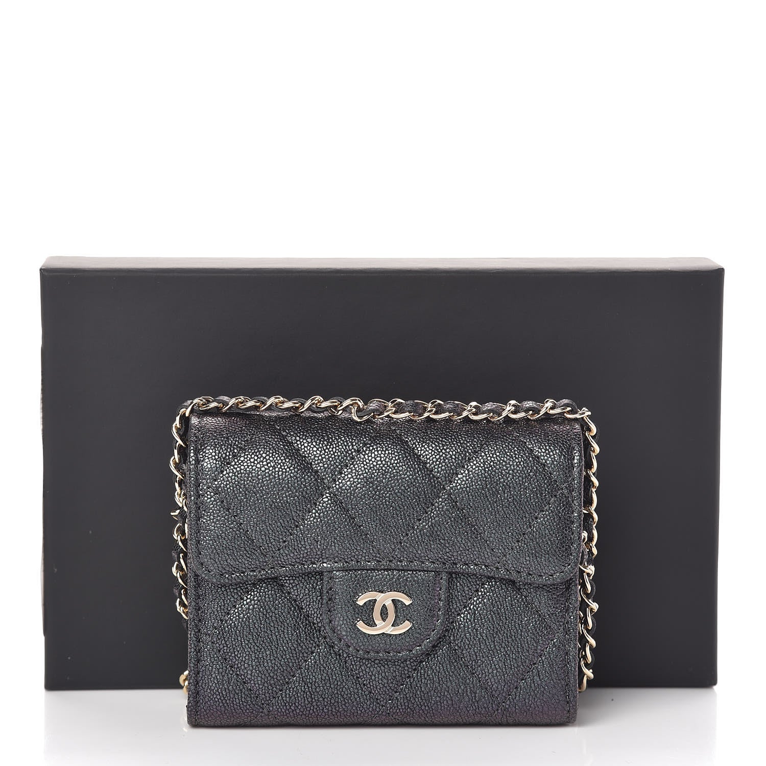 Chanel Iridescent Caviar Quilted Flap Card Holder On Chain Black 12 of 12