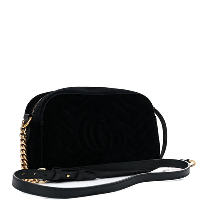 Gucci Velvet Matelasse Small GG Marmont Chain Shoulder Bag Black 3 of 15