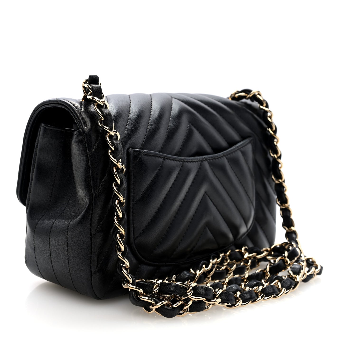 Lambskin Chevron Quilted Mini Rectangular Flap Black