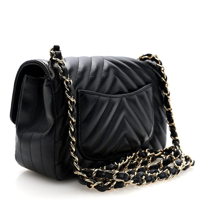Chanel Lambskin Chevron Quilted Mini Rectangular Flap Black 3 of 11