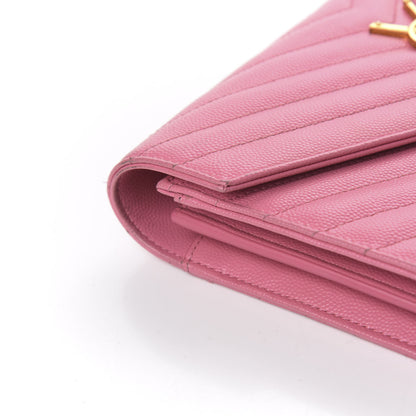 Saint Laurent Grain De Poudre Matelasse Chevron Monogram Chain Wallet Indian Pink 11 of 12