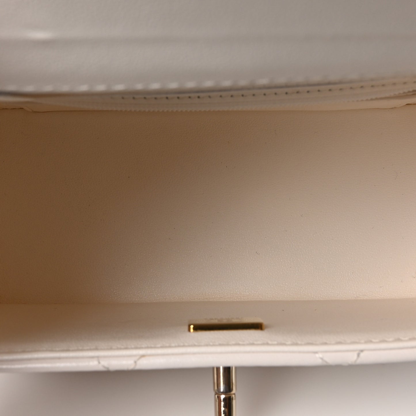 Shiny Calfskin Quilted CC Handle Vanity Flap Bag White