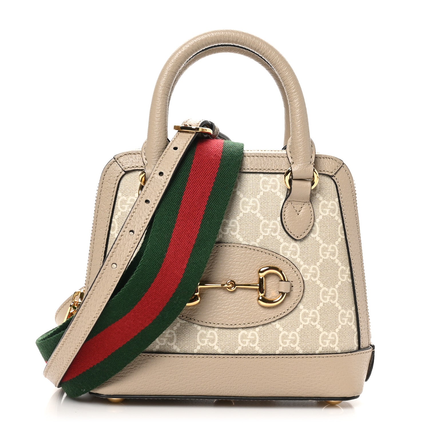 Gucci GG Supreme Monogram Textured Dollar Calfskin Mini Horsebit 1955 Top Handle Bag Beige Mystic White Oatmeal 1 of 10