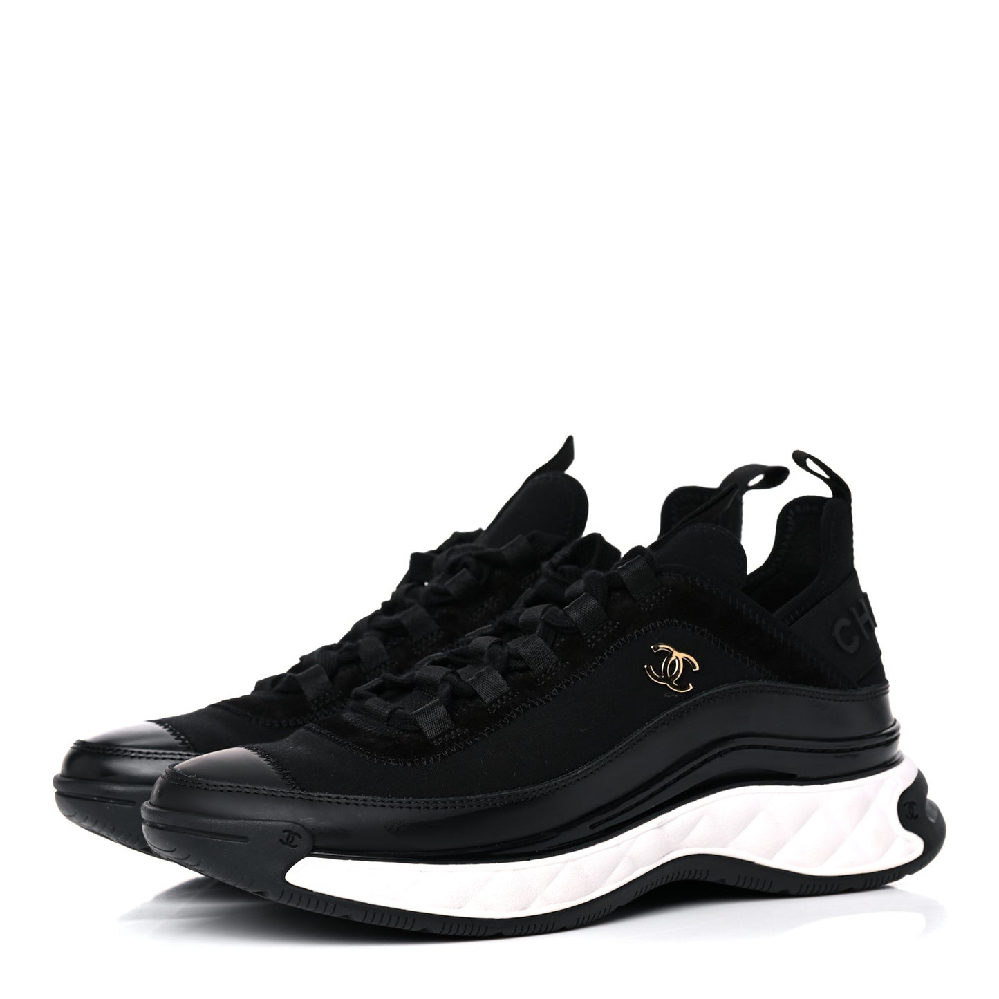 Velvet Calfskin Mixed Fibers CC Sneakers 38.5 Black