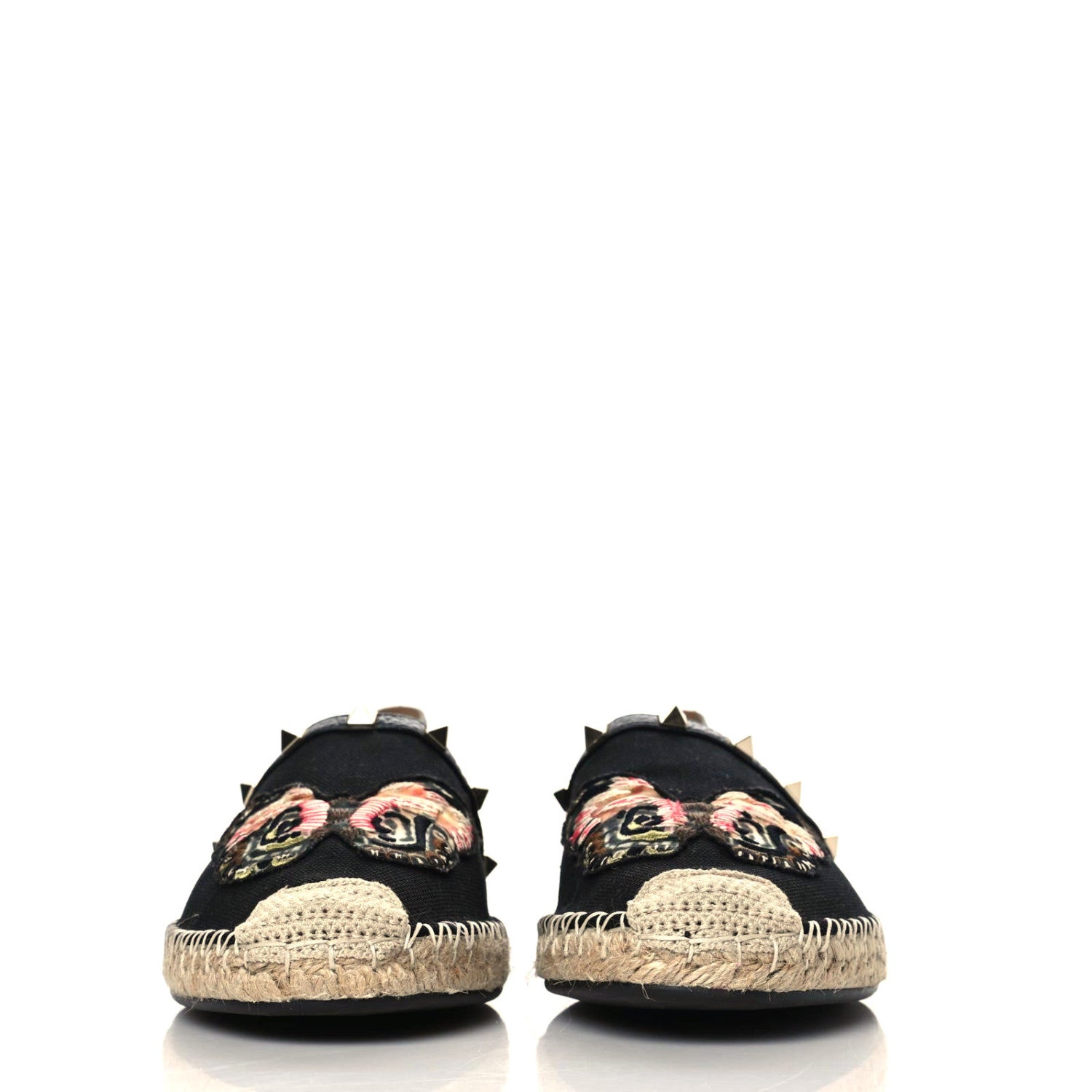Valentino Garavani Denim Butterfly Embroidered Rockstud Espadrille Flats 41 Black Multicolor 2 of 8