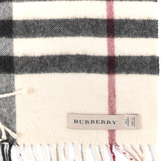 Burberry Cashmere Giant Check Fringe Scarf Ivory 3 of 4