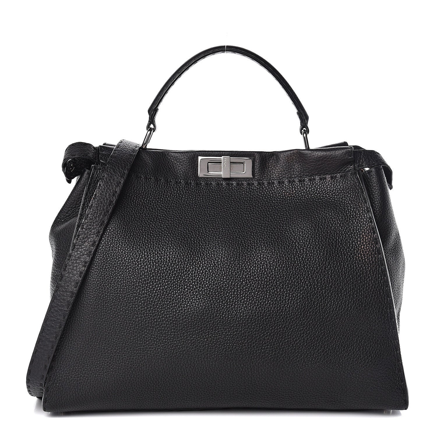 Fendi Cuoio Romano Selleria Bi-Color Large Peekaboo Iconic Satchel Black Mou 1 of 15