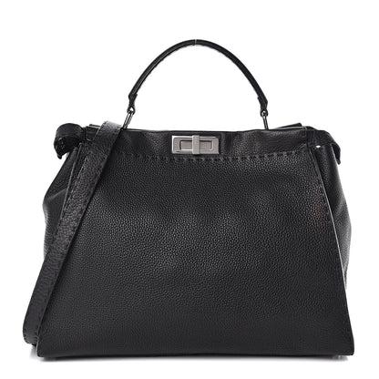 Fendi Cuoio Romano Selleria Bi-Color Large Peekaboo Iconic Satchel Black Mou 1 of 15