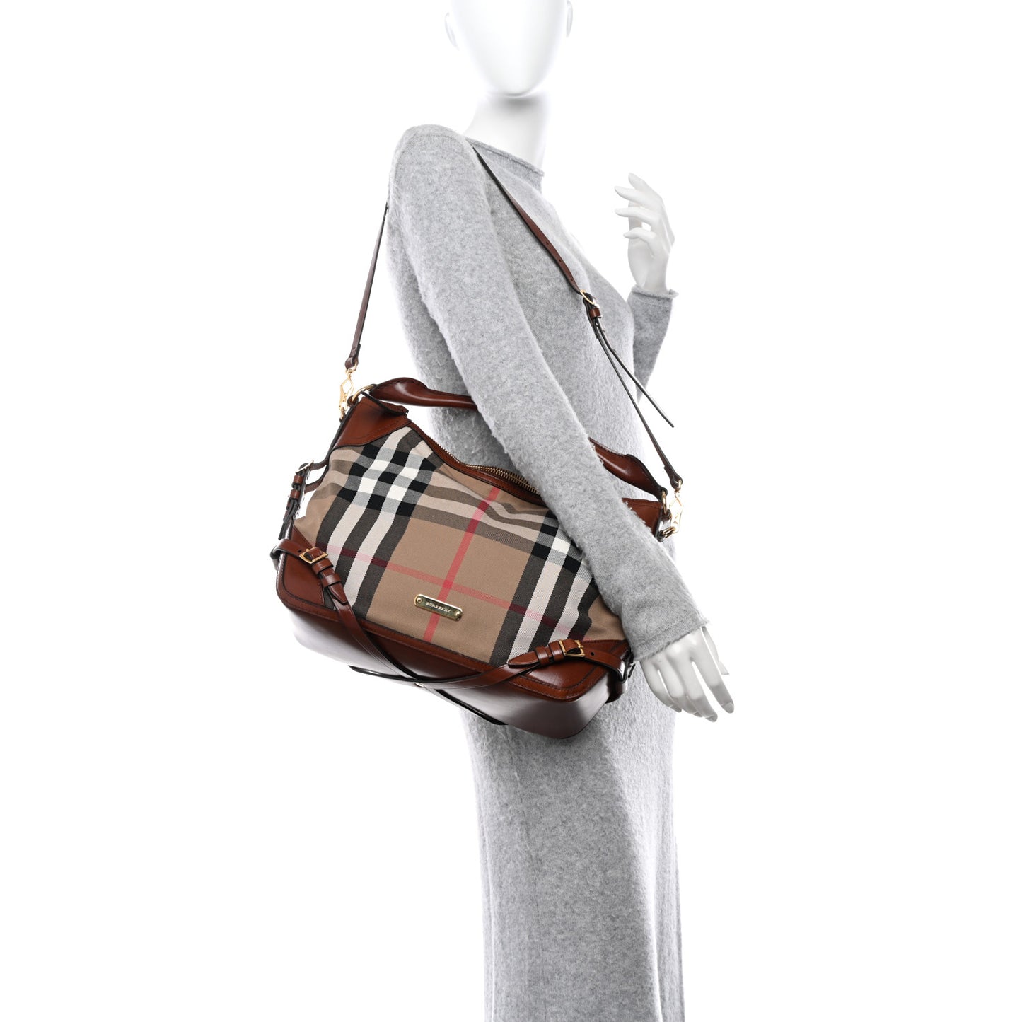 House Check Bridle Calfskin Small Ledbury Hobo Dark Tan
